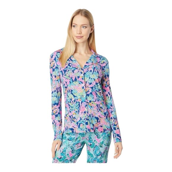 Lilly Pulitzer Other - Lilly Pulitzer neon pink blue Olyster Bay  stretchy knit‎ button Pajama t…